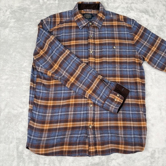 Pendleton Men's Flannel Medium Blue Brown Plaid Button Down Shirt - Picture 8 of 16